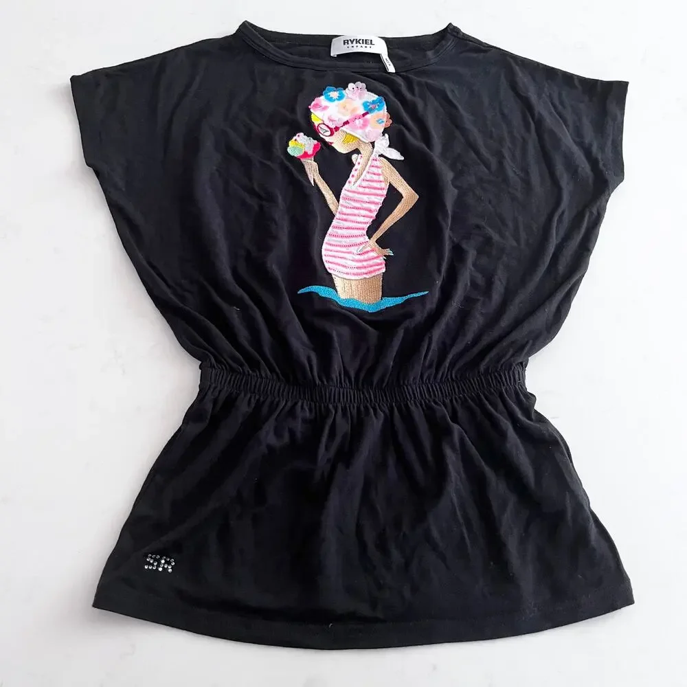 Rykiel Enfant jersey dress embroidered  patchwork front size 4